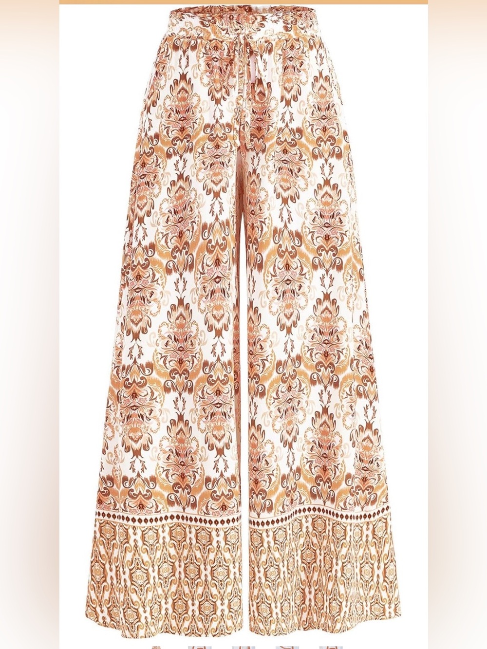 Wide-Leg Bohemian Palazzo Pants in Orange Floral - Picture 4 of 8